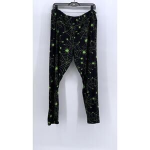 FABULEGS Women's Black-Green Spider-Web Print Leggings SZ XXL